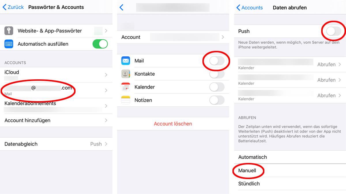 Anleitung iOS 13 Mail-Synchronisierung abschalten
