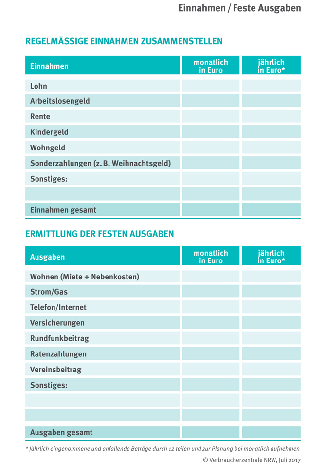 Tabelle Budgetplaner