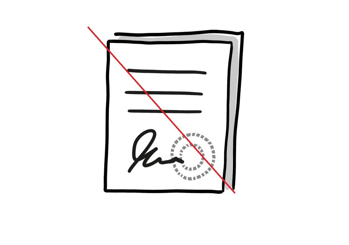 Bescheinigung Dokument durchgestrichen