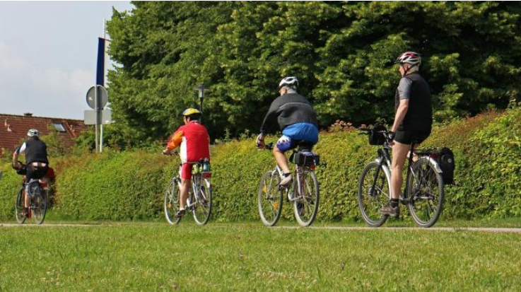 Menschen auf Fahrrädern im Grünen