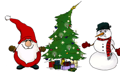 Illustration mit Weihnachtswichtel und Tannenbaum