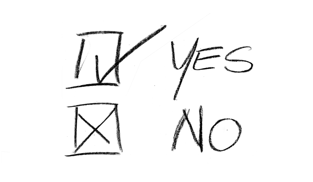 zwei Kästen neben denen "Yes" und "no" stehen.