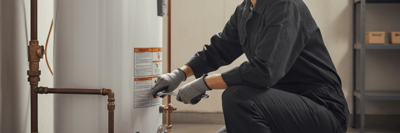 Eine Frau repariert einen Gasheizkessel