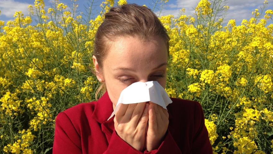 Frau mit Allergie putzt sich die Nase