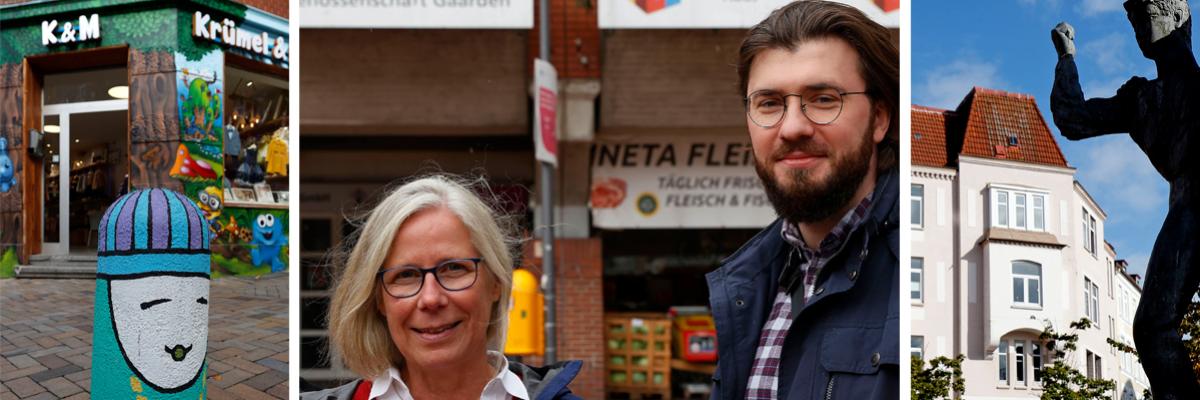 Bilder aus Kiel Gaarden, in der Mitte die Ansprechpartner des Quartiersprojektes