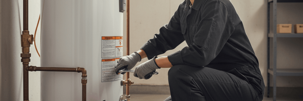 Eine Frau repariert einen Gasheizkessel