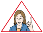 Grafik: Zeichnung eines roten Dreiecks in dem die Abbildung einer Frau zu sehen ist, die mahnend den Finger hebt.